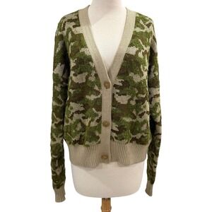NSF - Rangu Crop Cardigan In Camo Jacquard In Green Made In Peru Size Medium